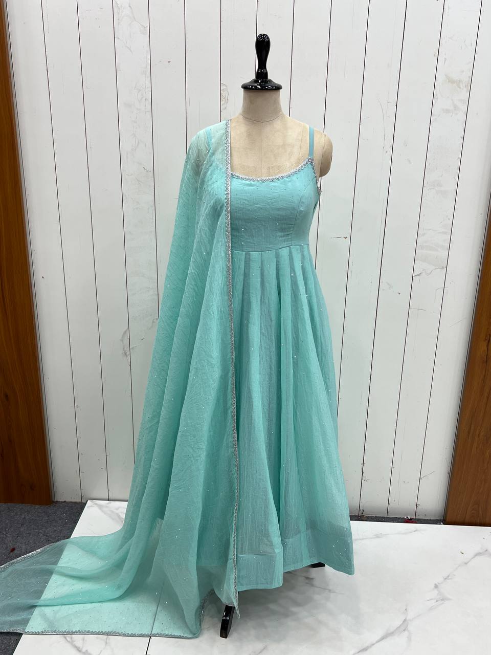 Sky Blue Color Siroski Work Outstanding Anarkali Gown