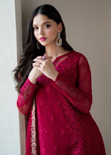 Stylish Maroon Georgette Embroidery Straight Salwar Suit