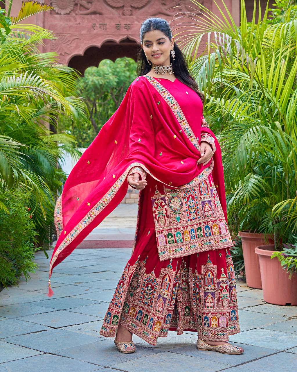 Embroidery Work Pink Color Captivating Sharara Suit
