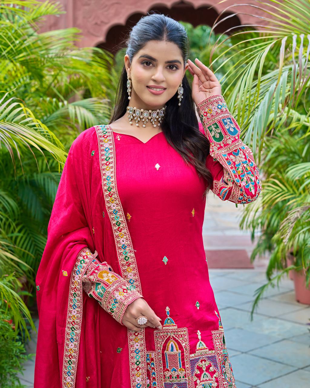 Embroidery Work Pink Color Captivating Sharara Suit