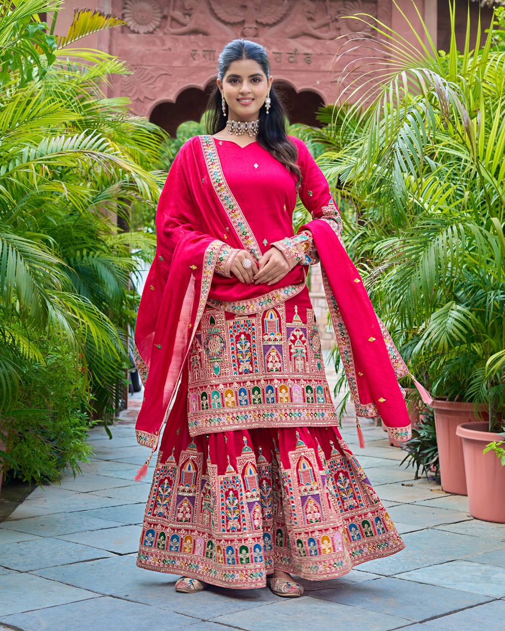 Embroidery Work Pink Color Captivating Sharara Suit