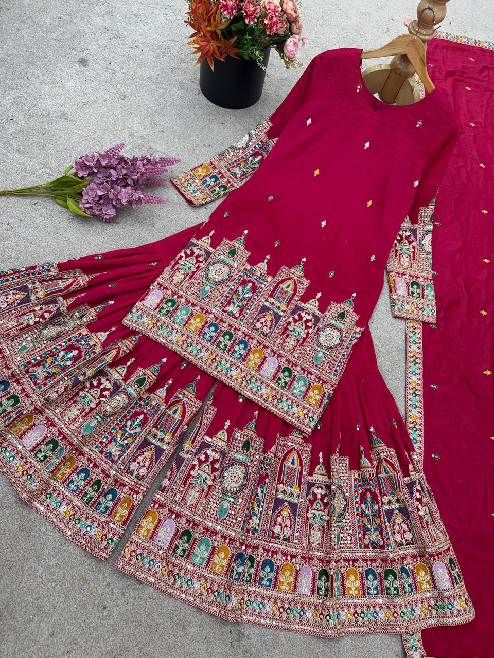 Embroidery Work Pink Color Captivating Sharara Suit