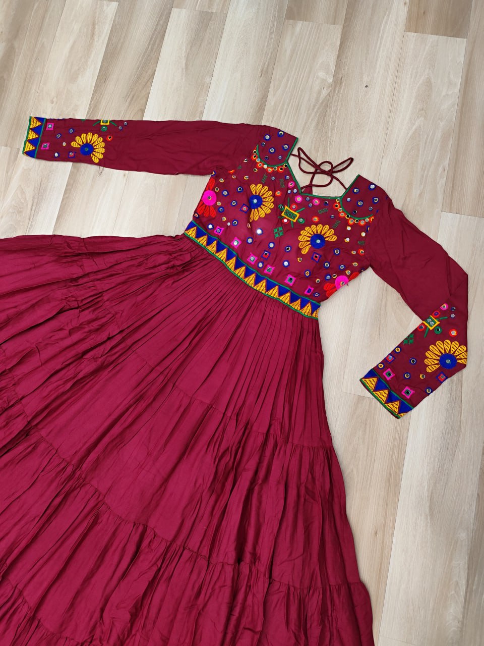 Gorgeous Maroon Reyon Kutchi Work Gown
