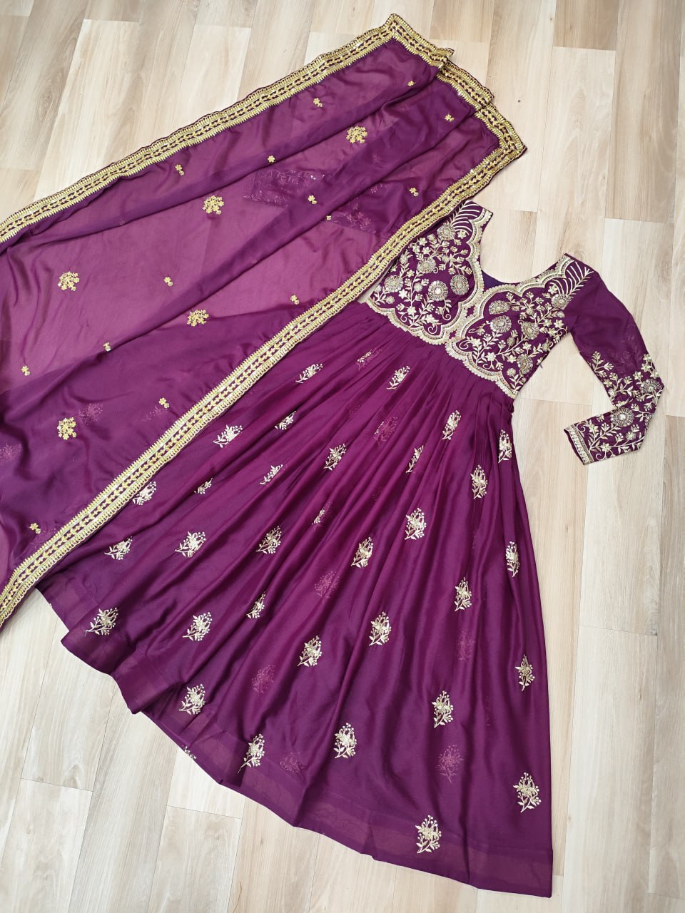 Attractive Pink Georgette Embroidery Work Gown