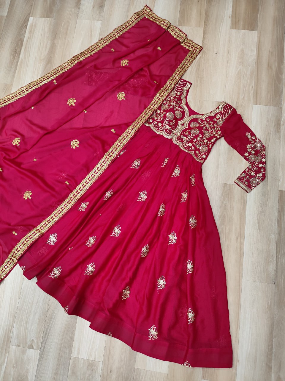 Attractive Pink Georgette Embroidery Work Gown