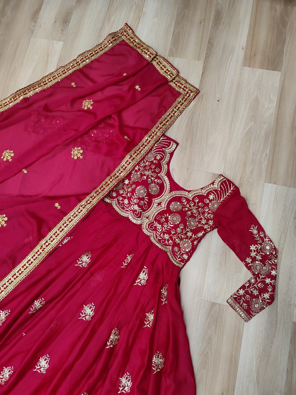 Attractive Pink Georgette Embroidery Work Gown