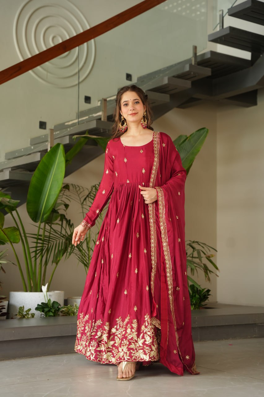 Ravishing Blue Chinnon Zari  Designer Gown