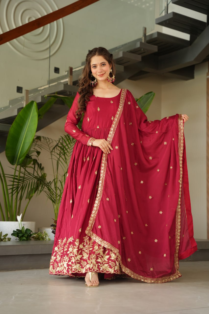 Ravishing Blue Chinnon Zari  Designer Gown