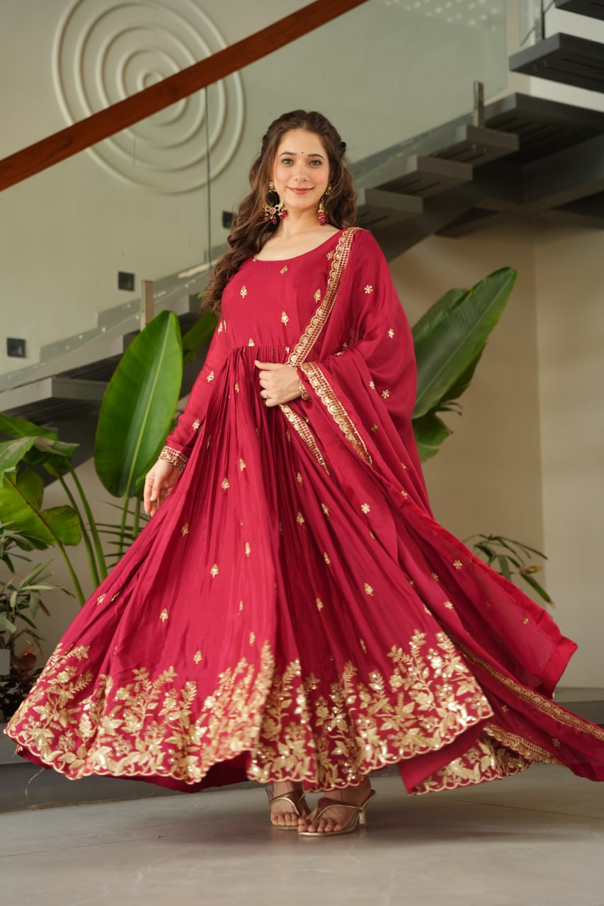 Ravishing Blue Chinnon Zari  Designer Gown