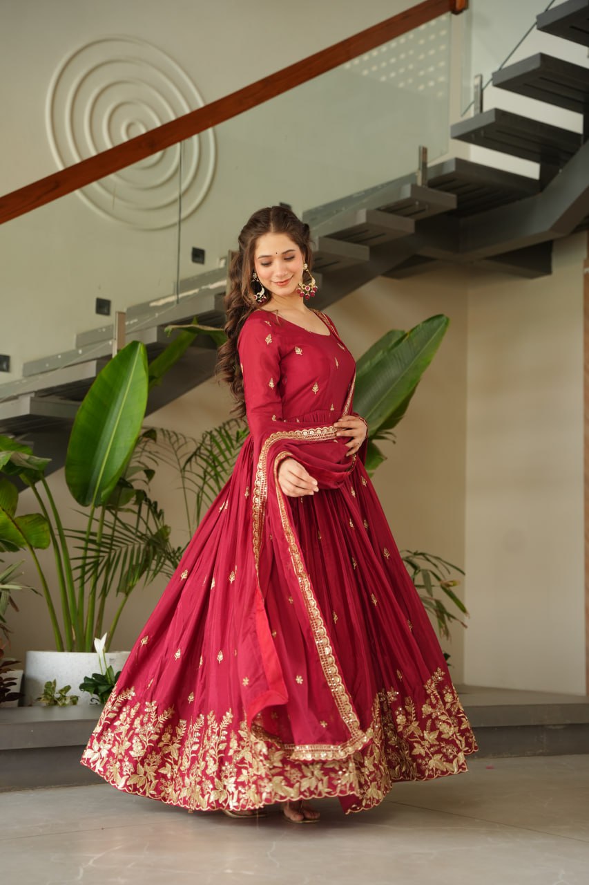 Ravishing Blue Chinnon Zari  Designer Gown