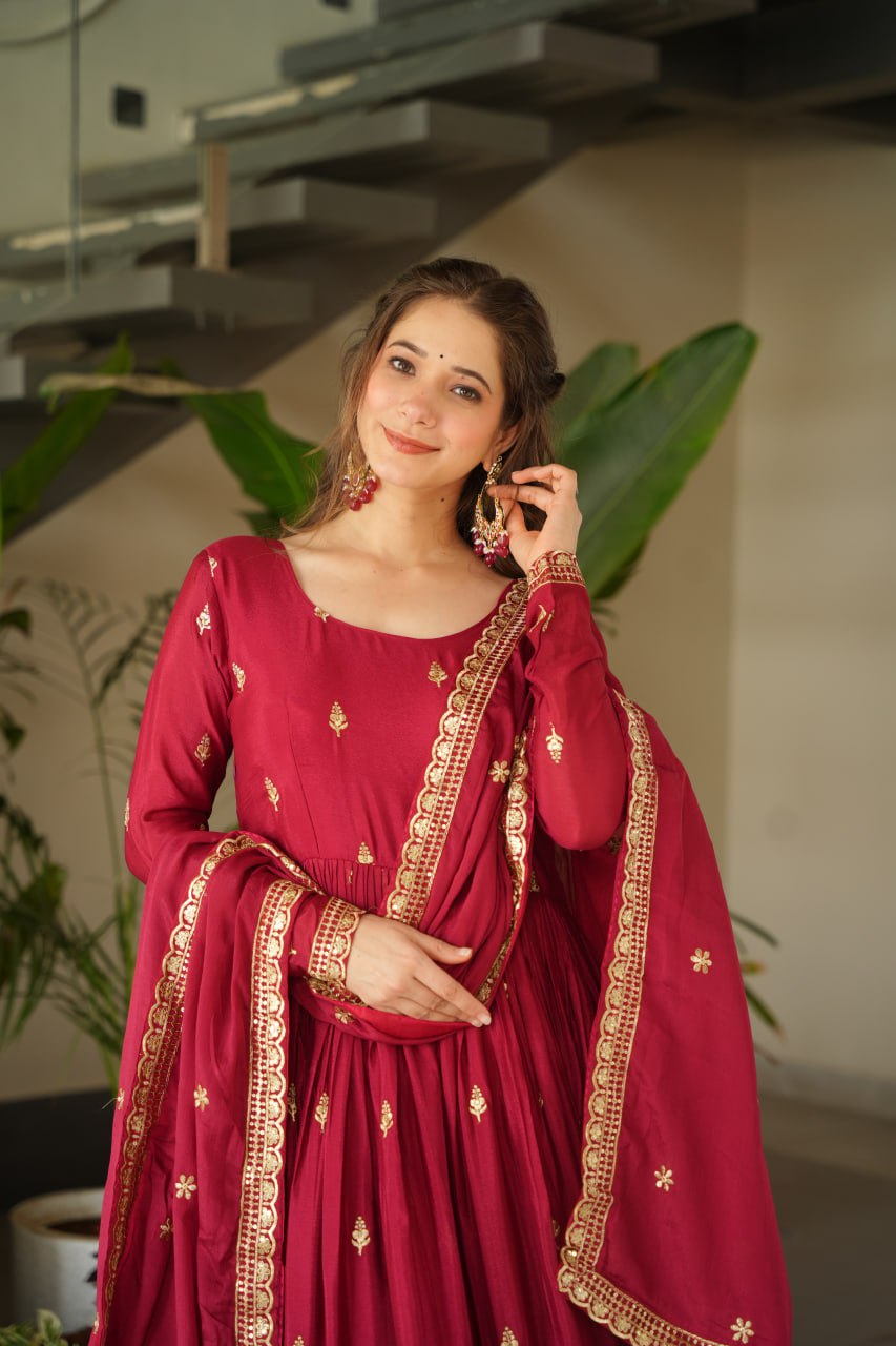 Ravishing Blue Chinnon Zari  Designer Gown