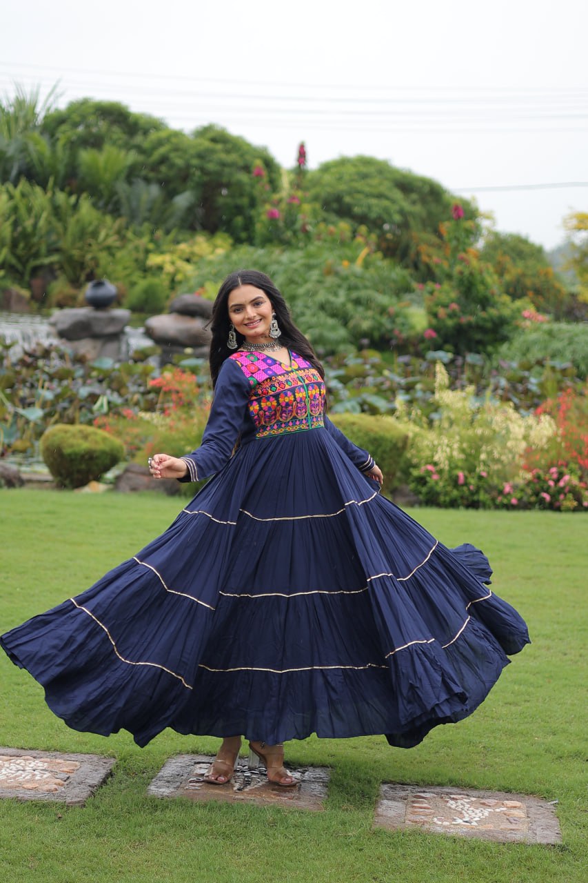Daisy Navy Blue Reyon Embroidered Gown