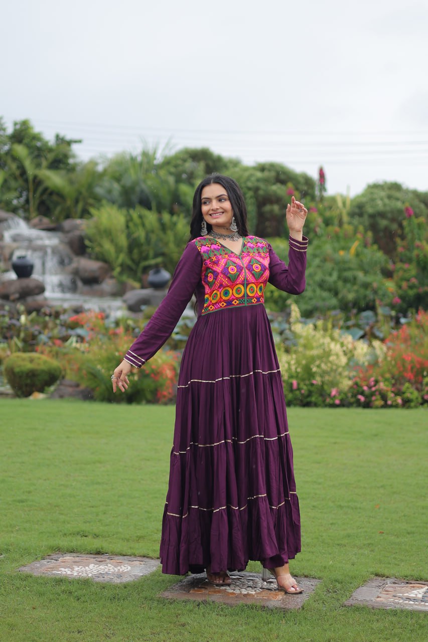 Daisy Navy Blue Reyon Embroidered Gown