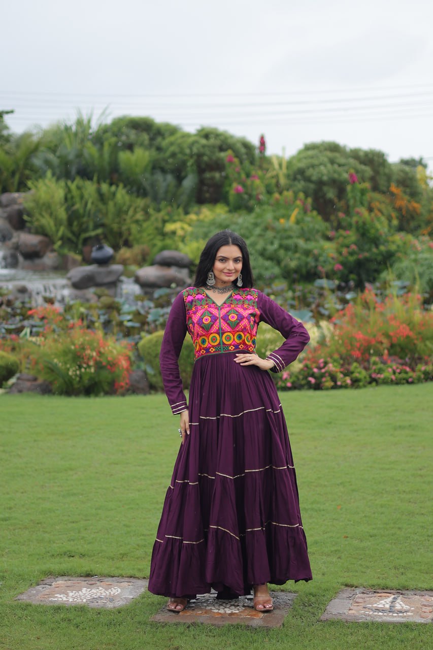 Daisy Navy Blue Reyon Embroidered Gown