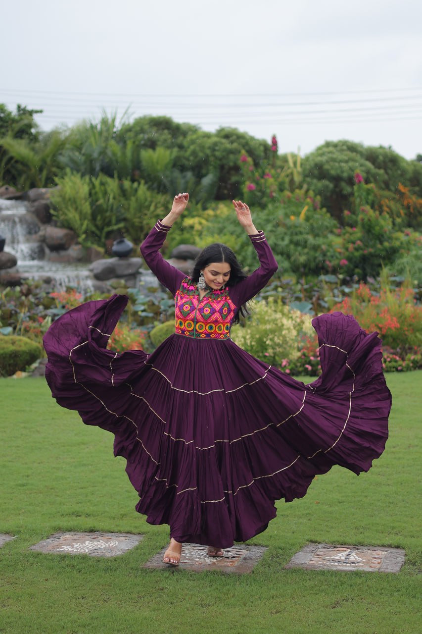 Daisy Navy Blue Reyon Embroidered Gown