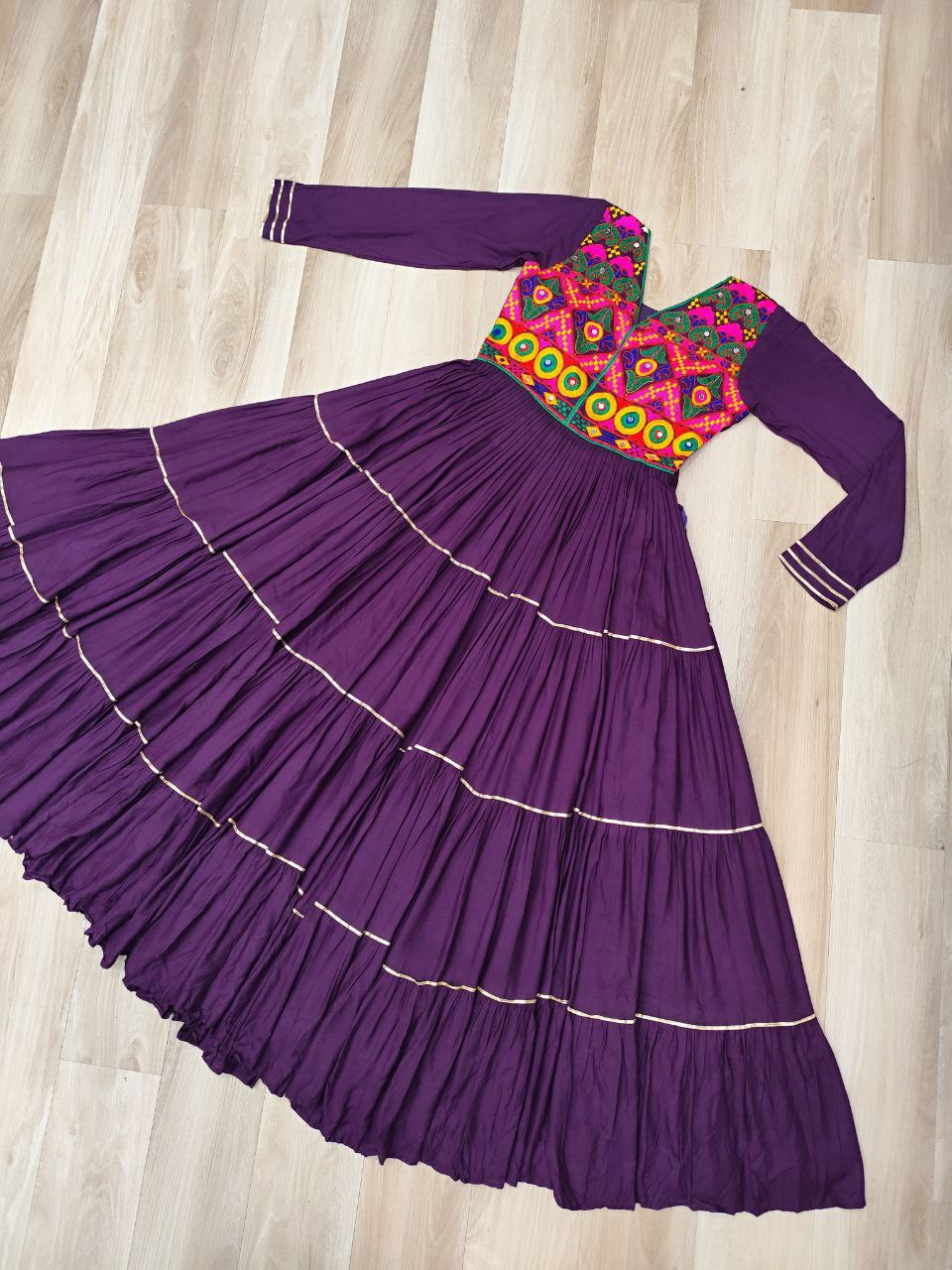 Daisy Navy Blue Reyon Embroidered Gown