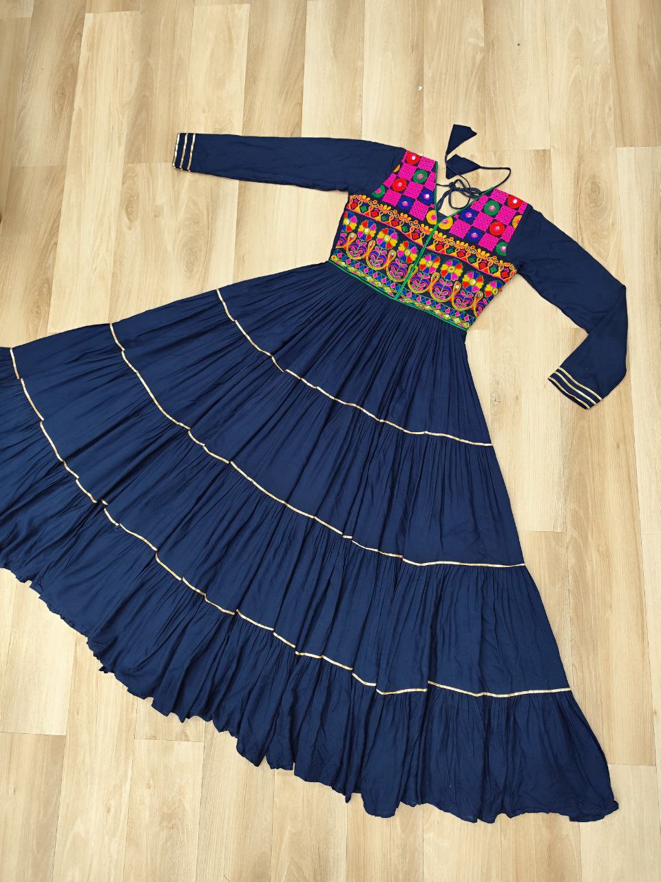 Daisy Navy Blue Reyon Embroidered Gown
