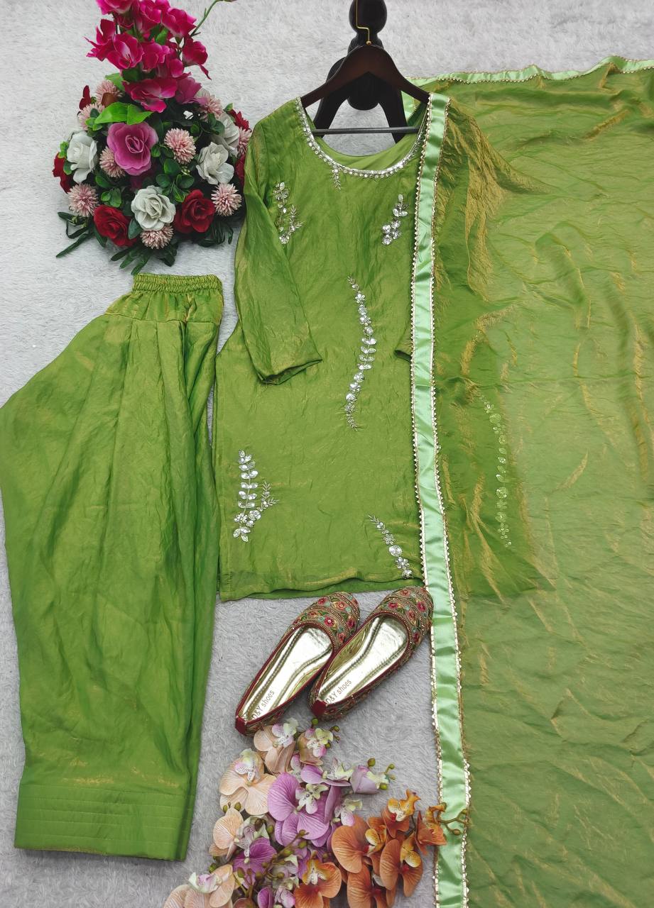 Attractive Pink Fendy Silk Sequence Work Farshi Suit