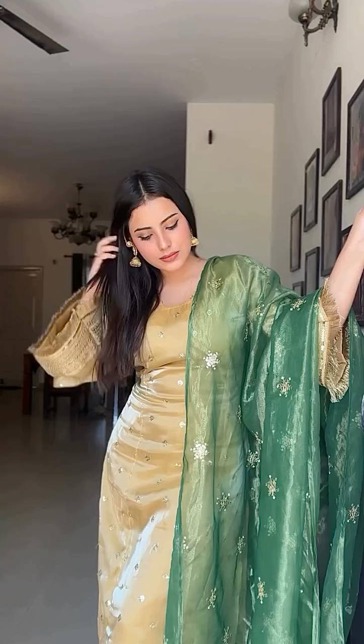 Gorgeous Gold Choo Silk Embroidery Work Kurti