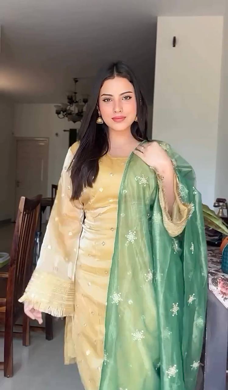 Gorgeous Gold Choo Silk Embroidery Work Kurti