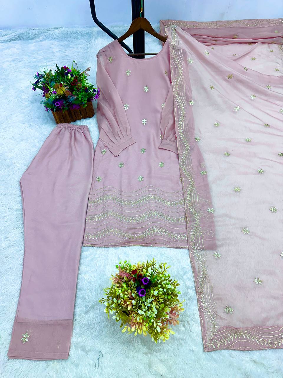 Gorgeous Pink Silk Embroidery Work Kurti