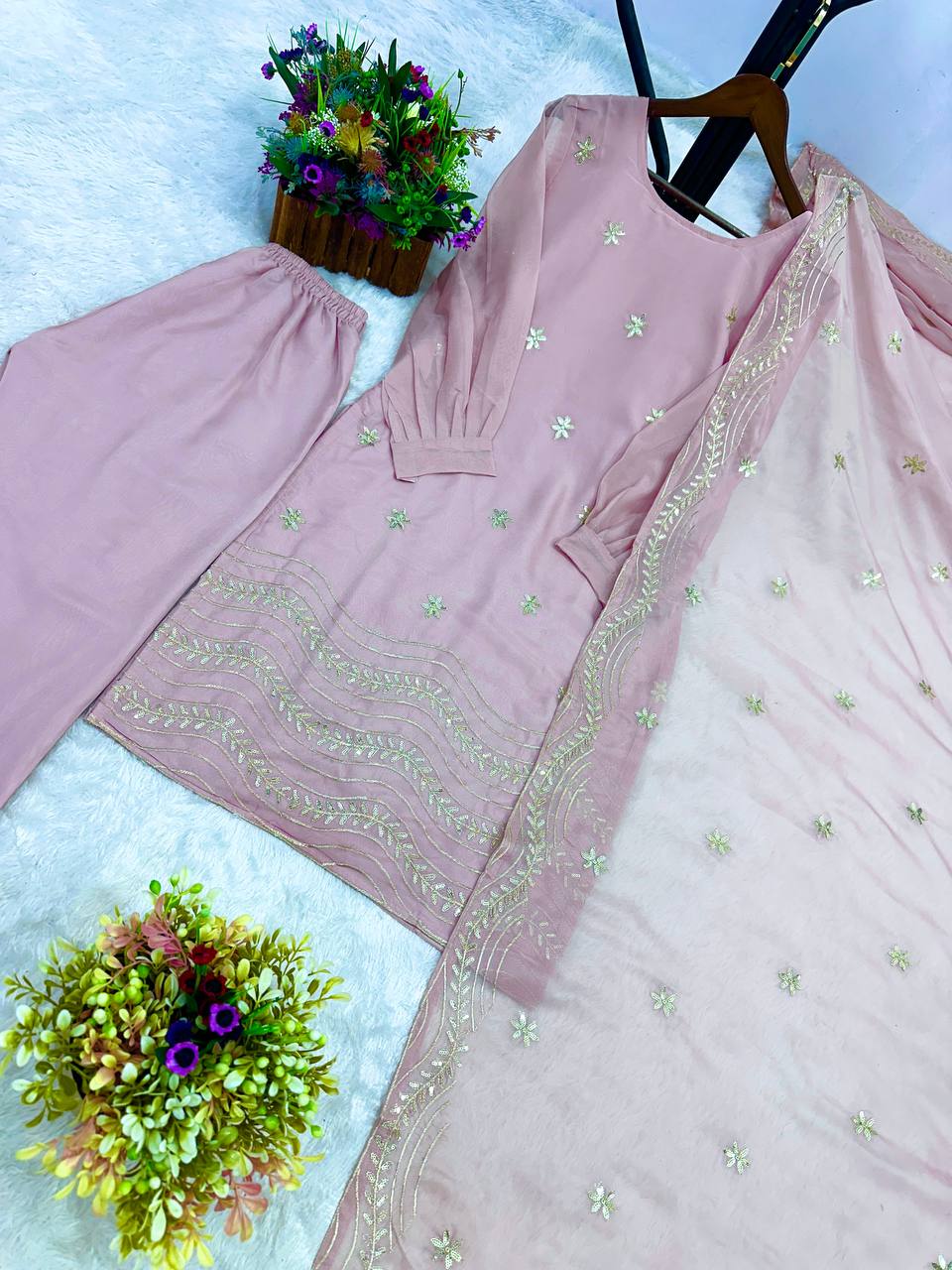 Gorgeous Pink Silk Embroidery Work Kurti