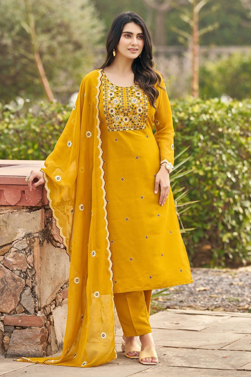 Gorgeous Teal Blue Reyon Embroidery Suit