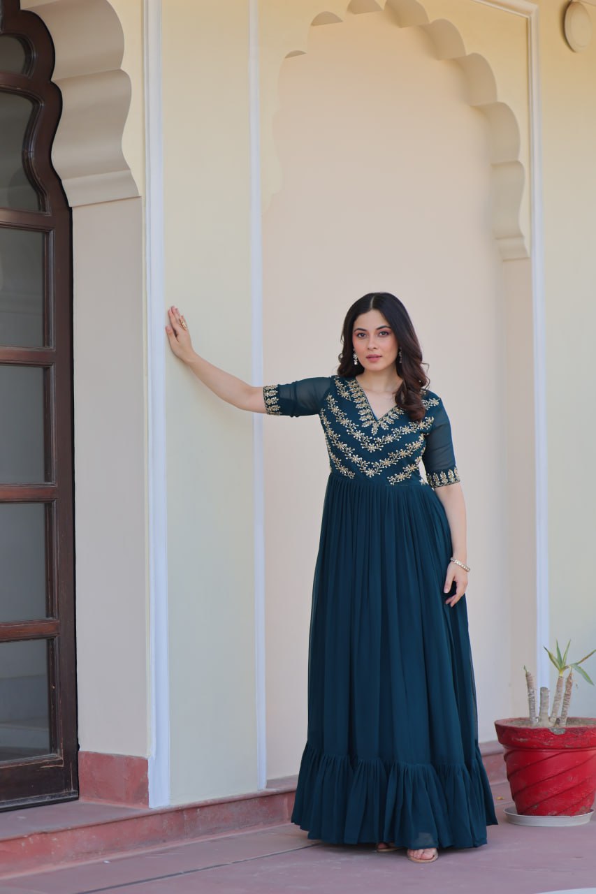 Designer Purple Blooming Work Gown