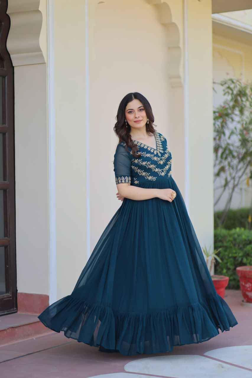Designer Purple Blooming Work Gown