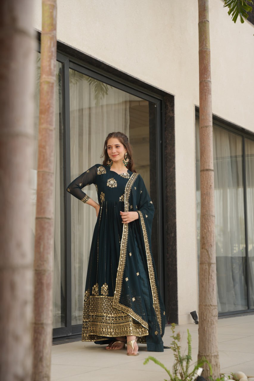 Lovely Purple Blooming Zari Work Gown