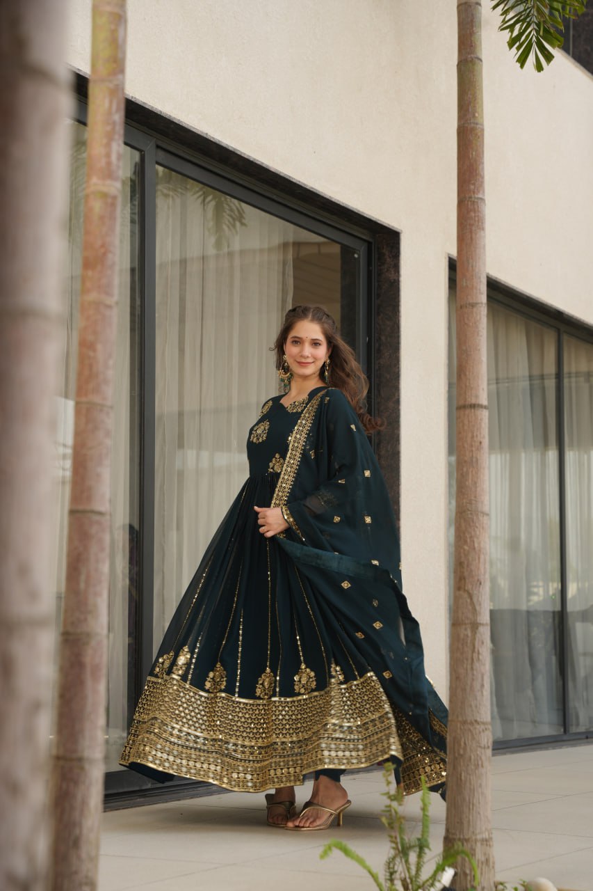 Lovely Purple Blooming Zari Work Gown