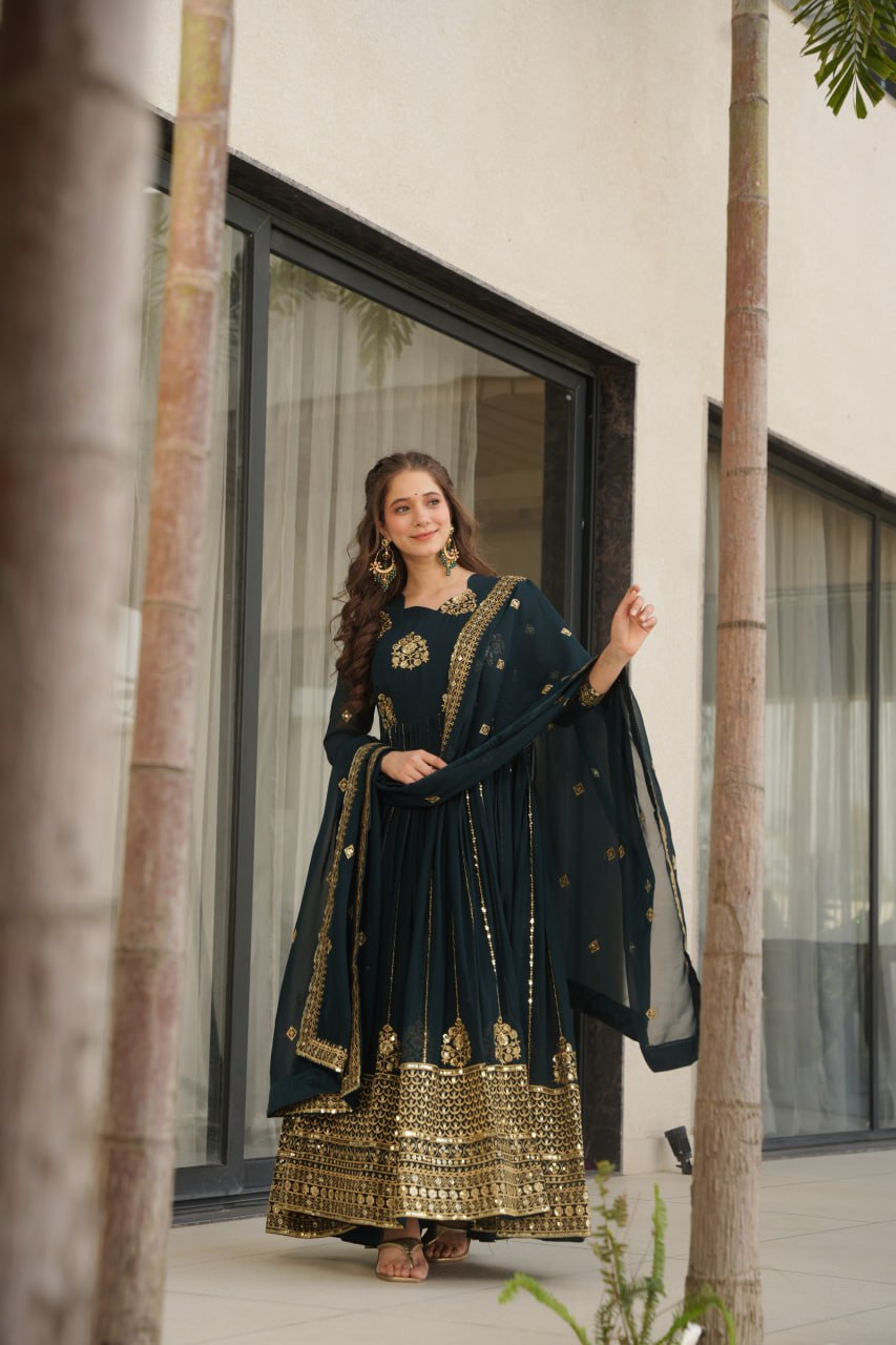Lovely Purple Blooming Zari Work Gown