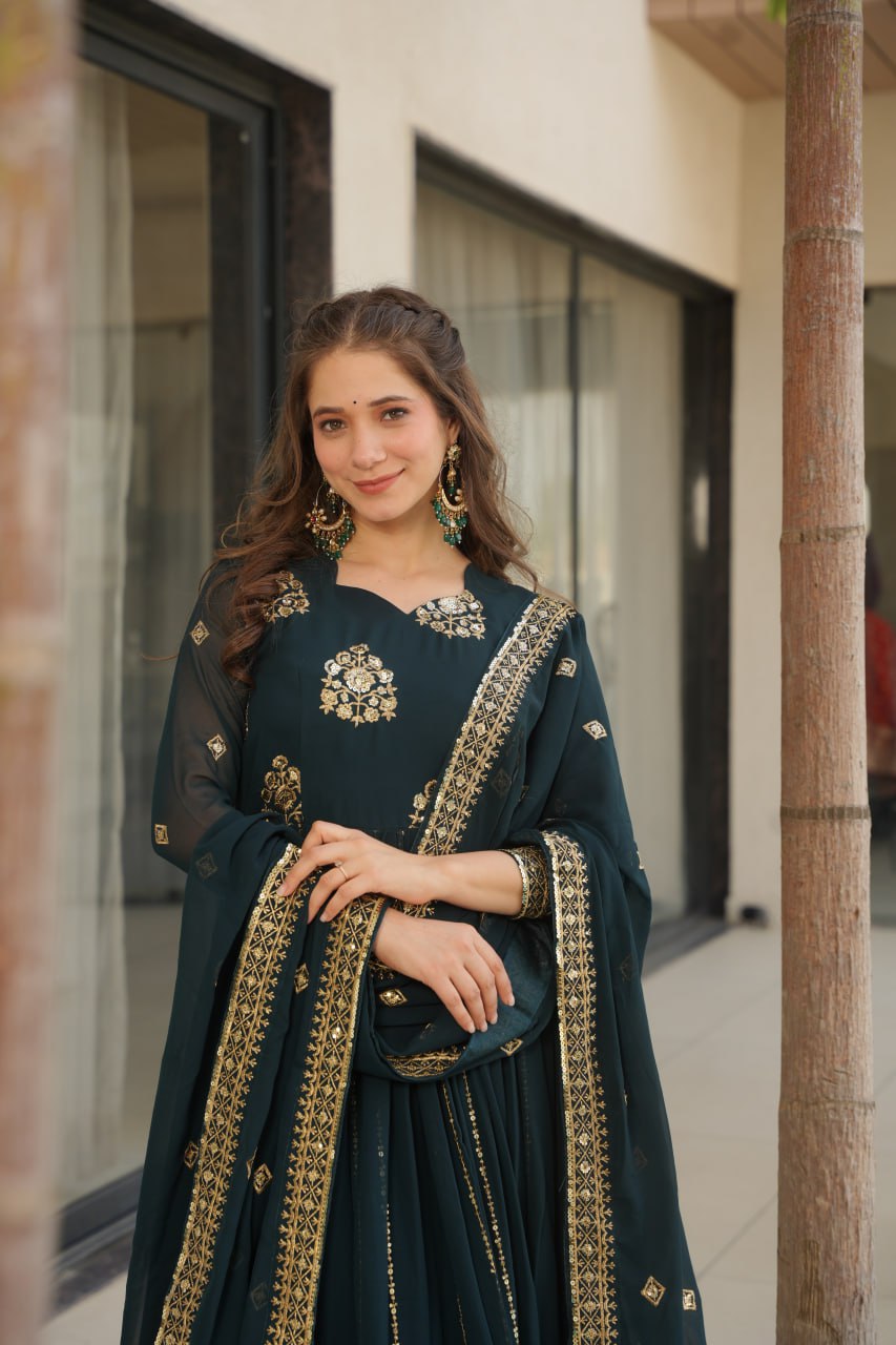 Lovely Purple Blooming Zari Work Gown