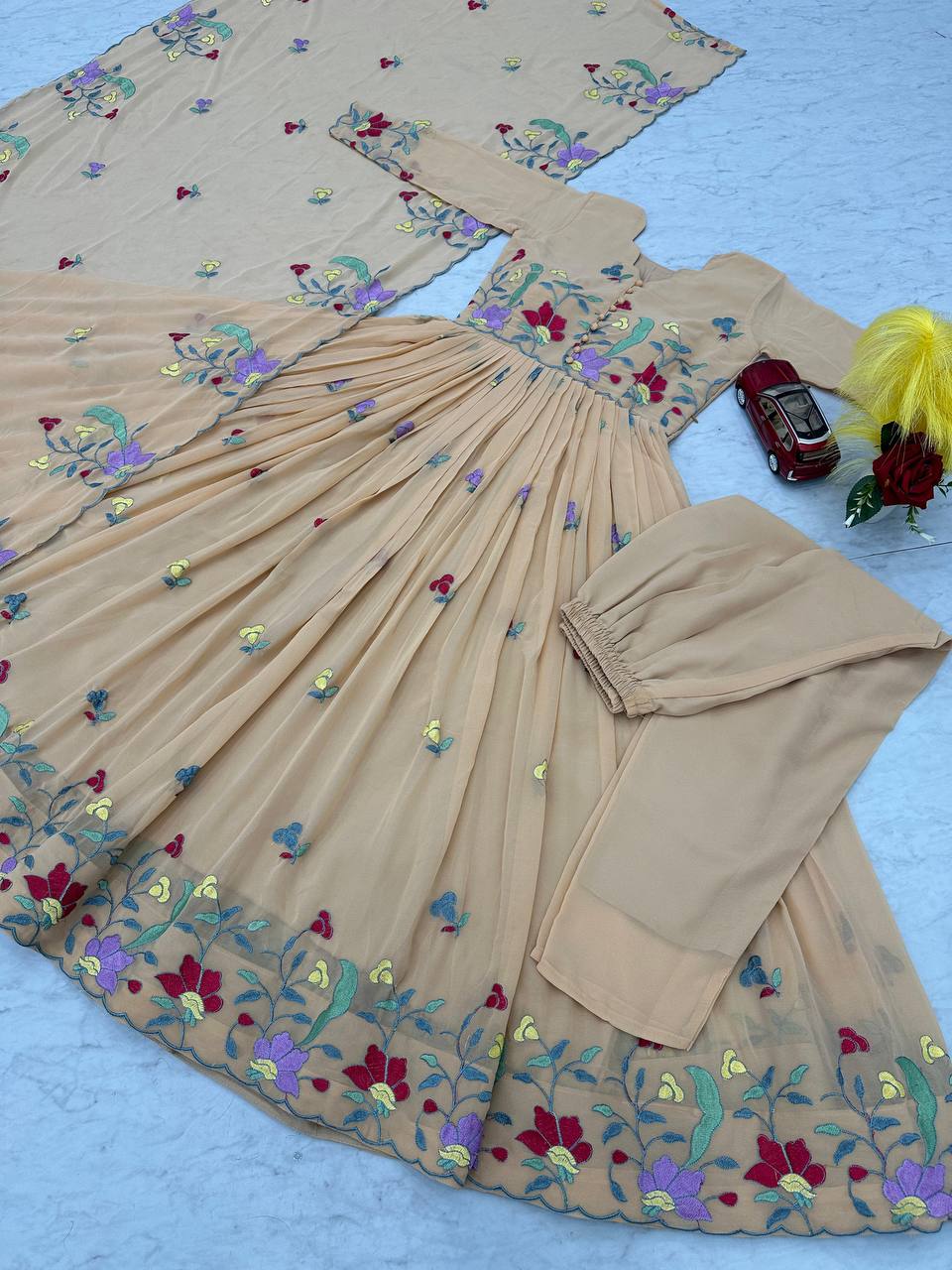 Exotic Lavender Georgette Thread Work Gown