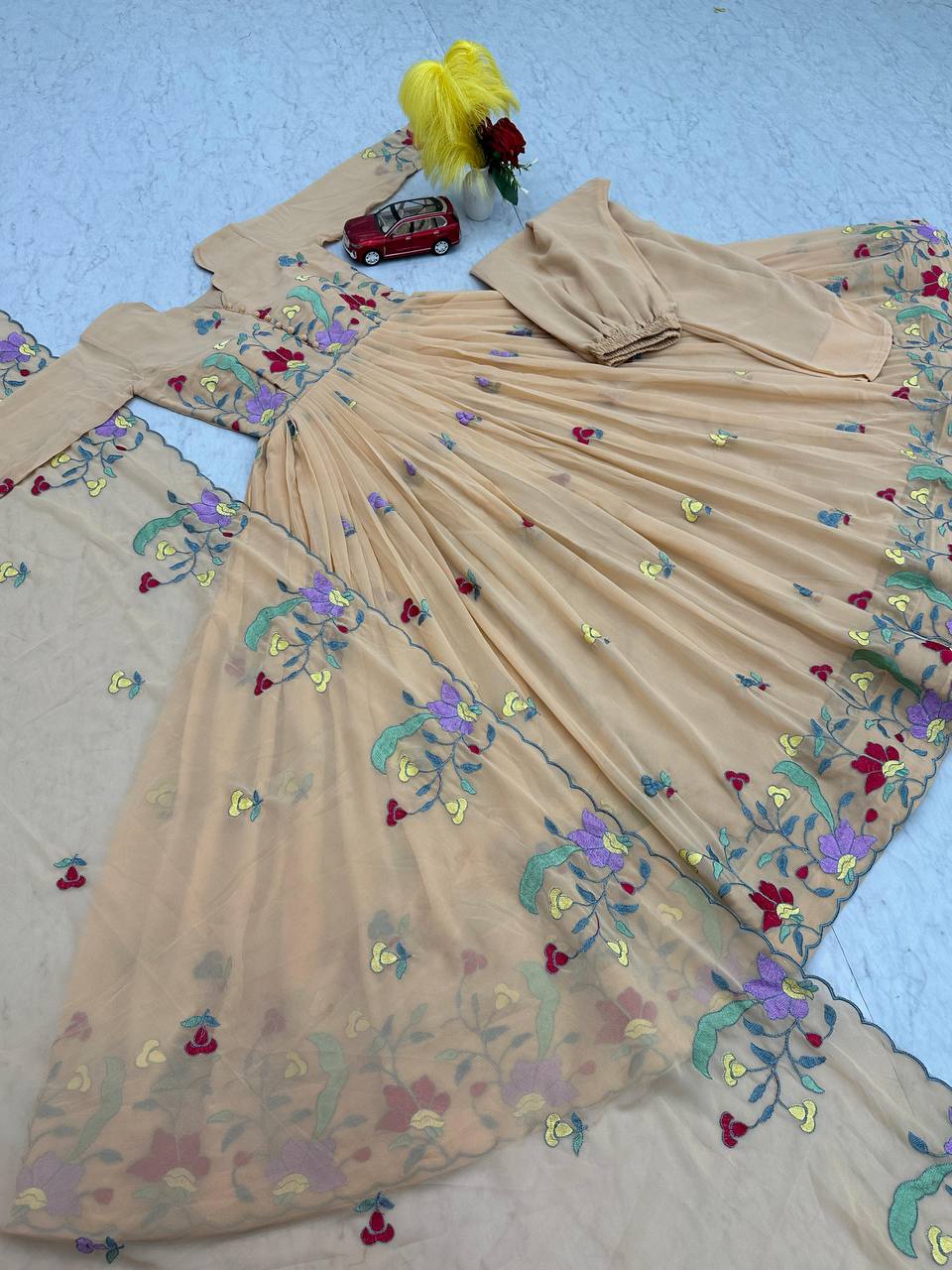 Exotic Lavender Georgette Thread Work Gown