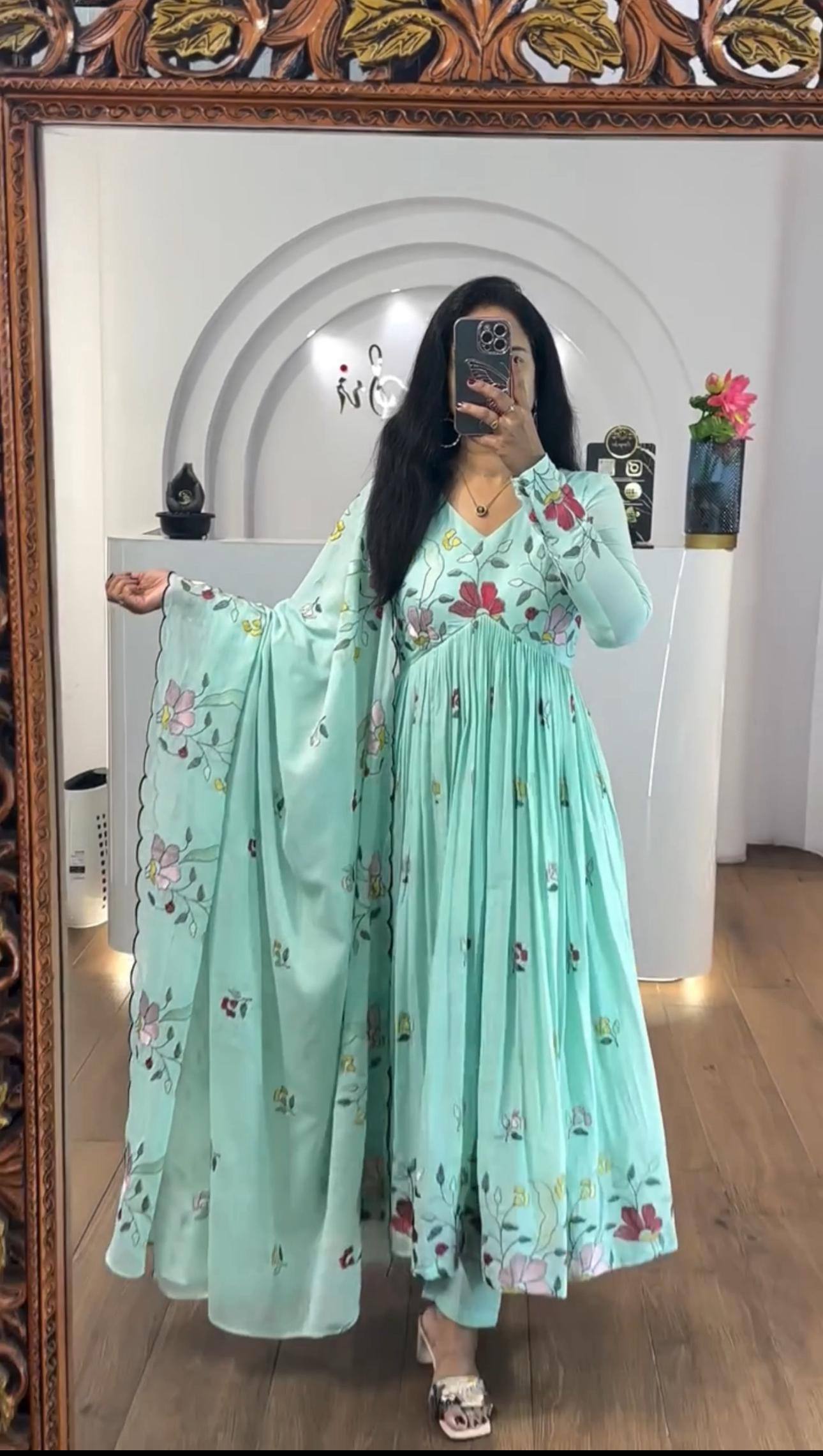 Exotic Lavender Georgette Thread Work Gown