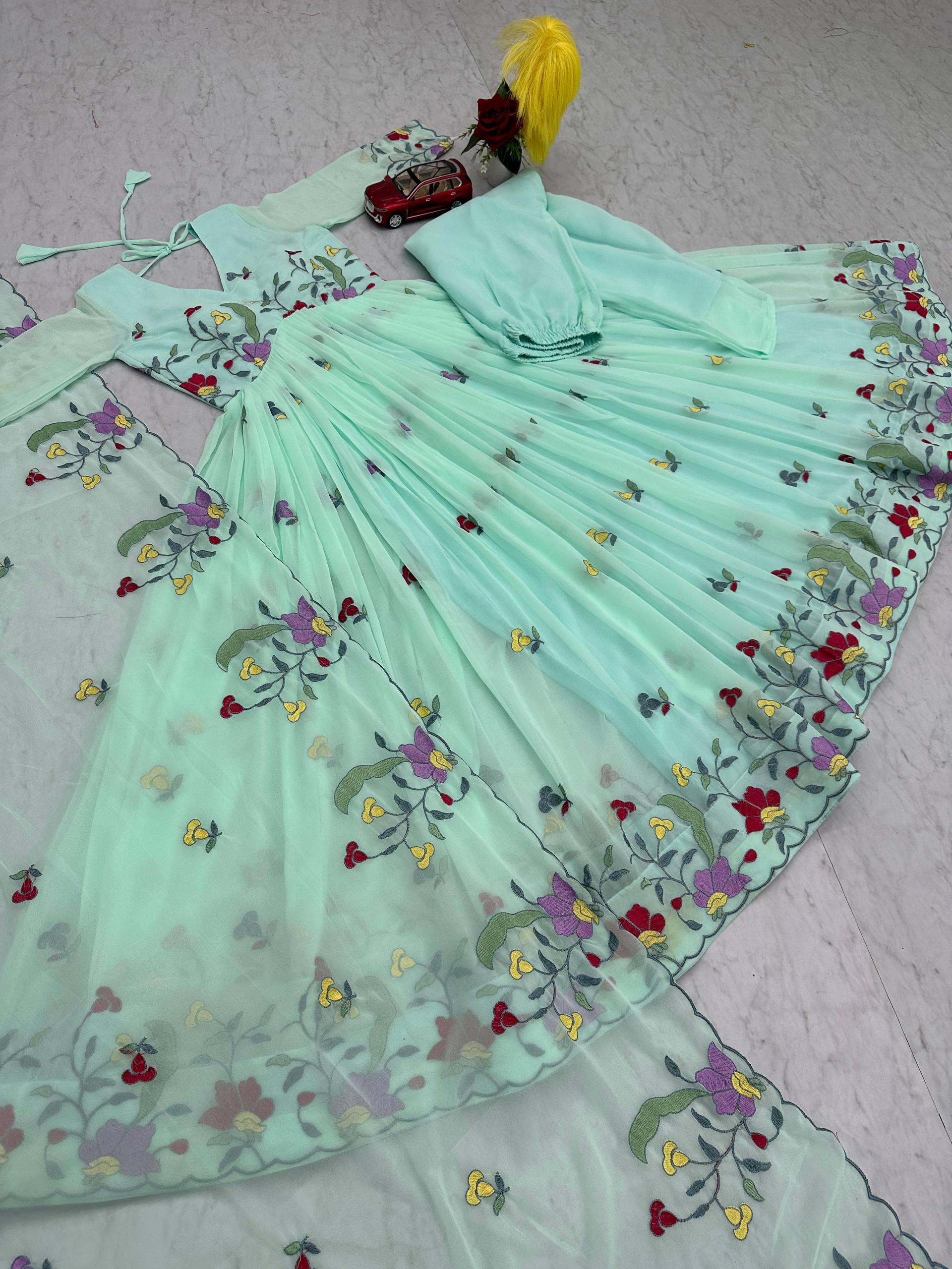 Exotic Lavender Georgette Thread Work Gown