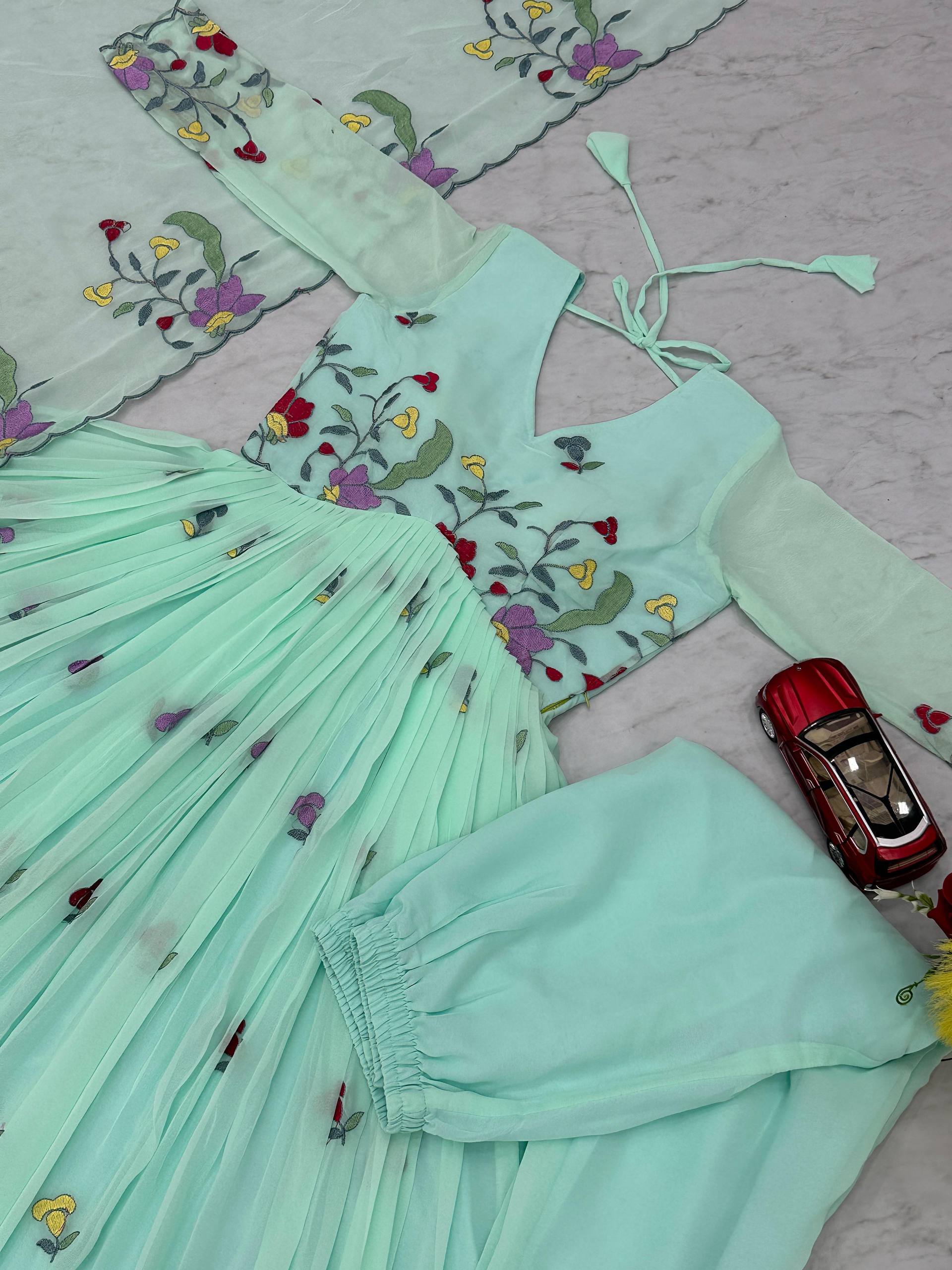 Exotic Lavender Georgette Thread Work Gown