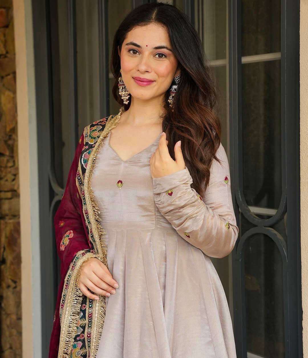 Pretty Gray Crepe Sequence Work Gown