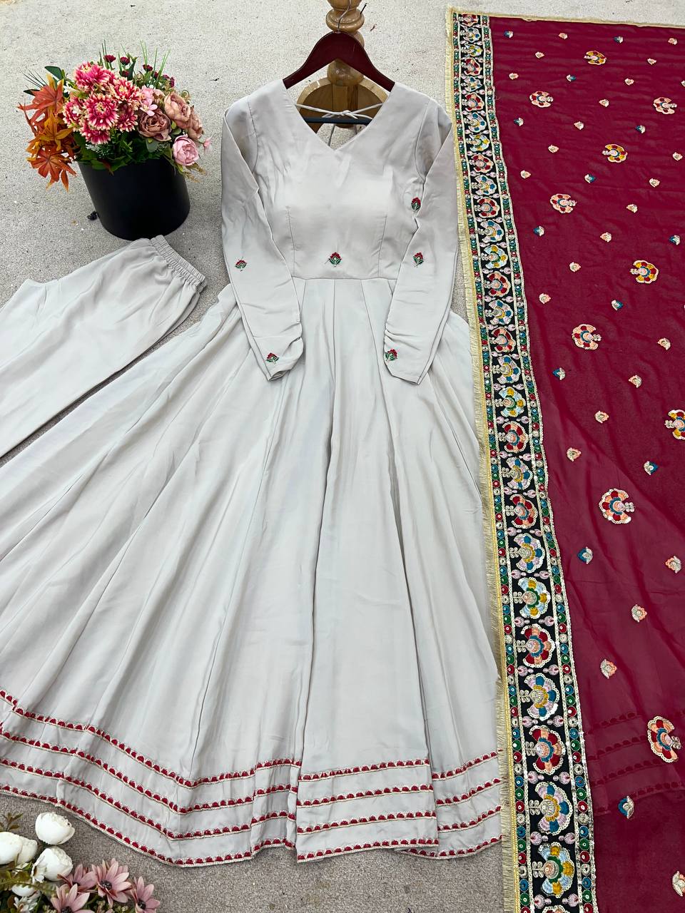 Pretty Gray Crepe Sequence Work Gown