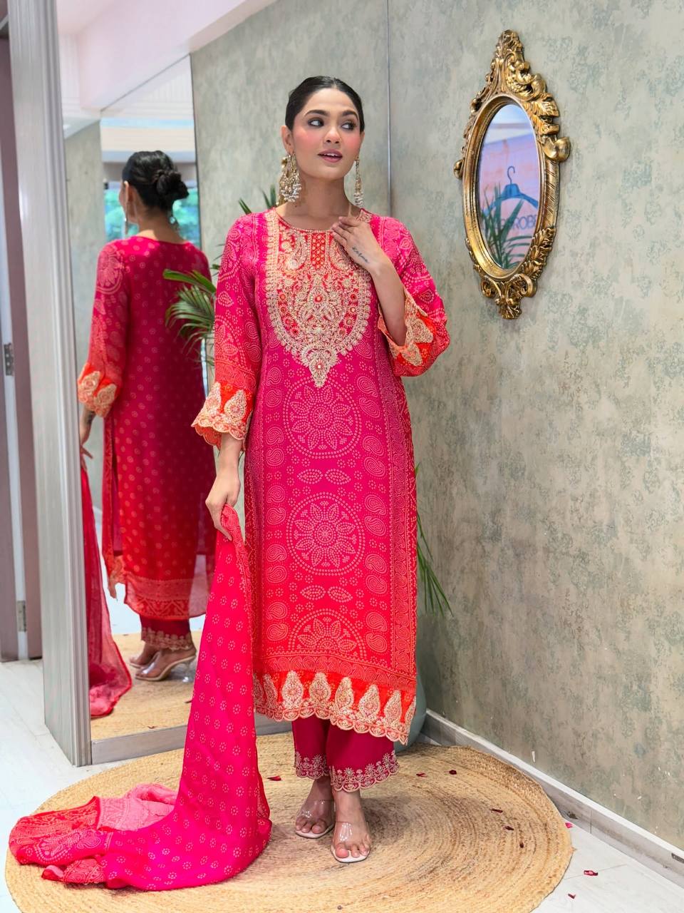 Lovely Pink Crepe Embroidery Straight Salwar Suit