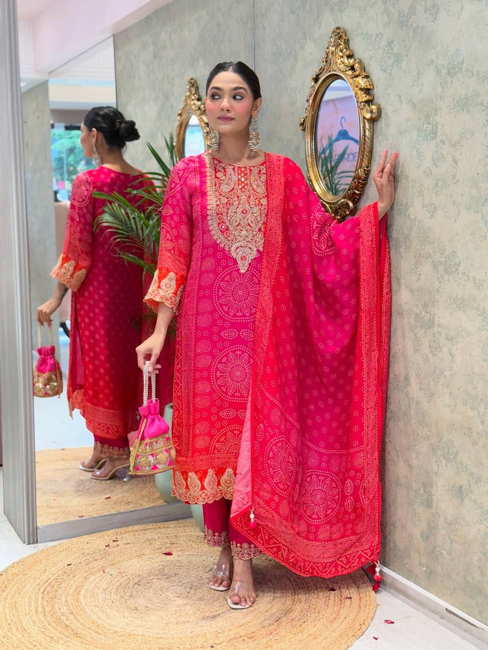 Lovely Pink Crepe Embroidery Straight Salwar Suit
