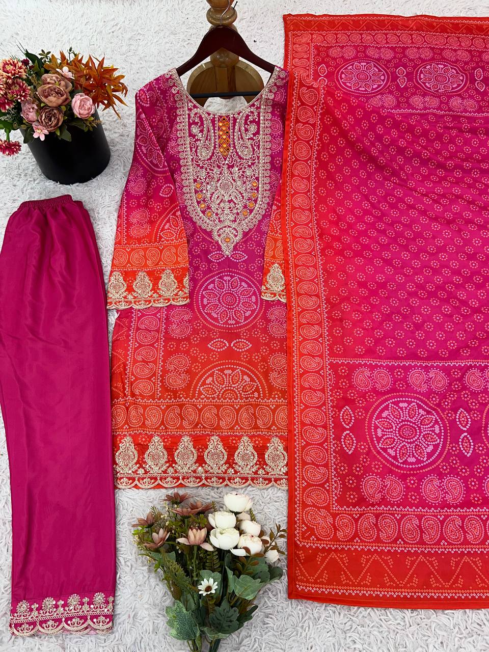Lovely Pink Crepe Embroidery Straight Salwar Suit