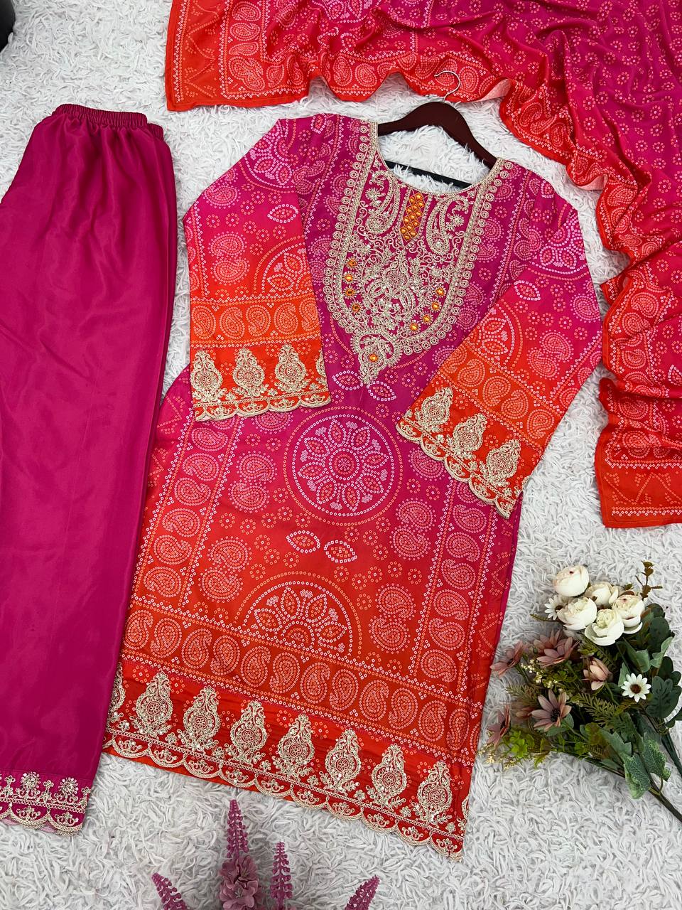 Lovely Pink Crepe Embroidery Straight Salwar Suit