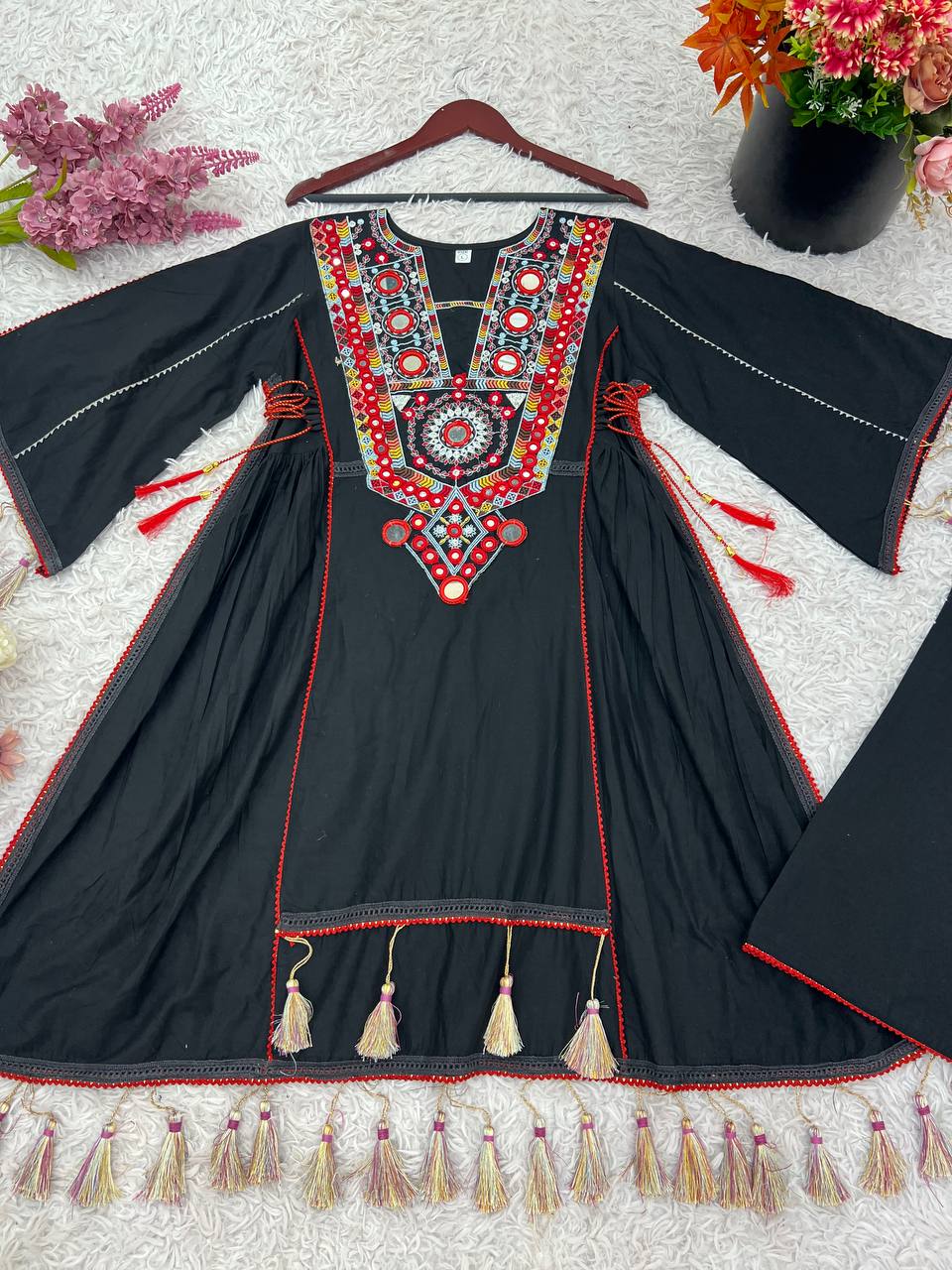 Trendy Black Khadi Cotton Embroidery Work Co-ord Set