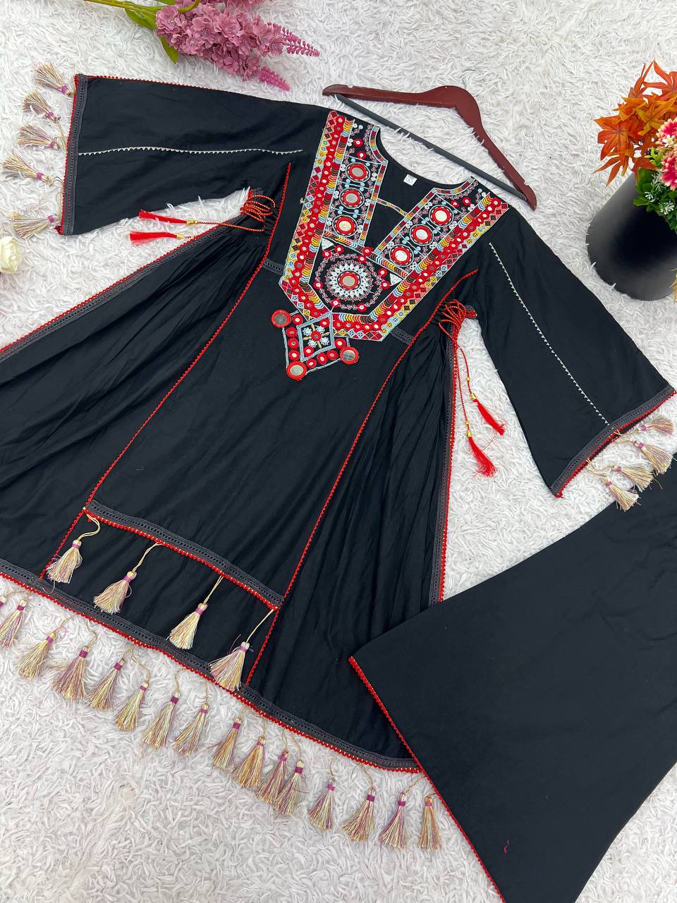 Trendy Black Khadi Cotton Embroidery Work Co-ord Set