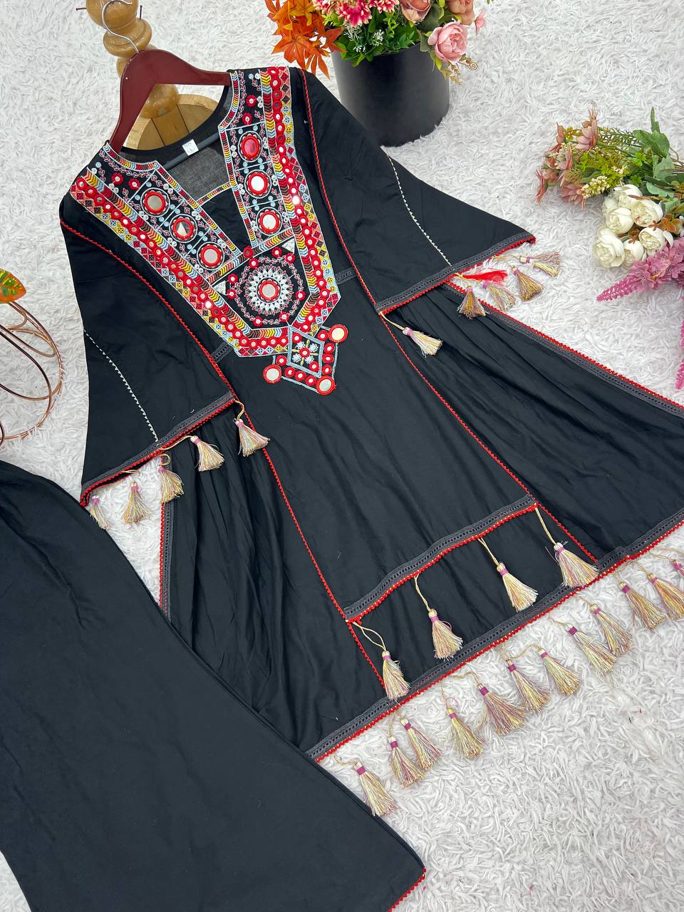 Trendy Black Khadi Cotton Embroidery Work Co-ord Set