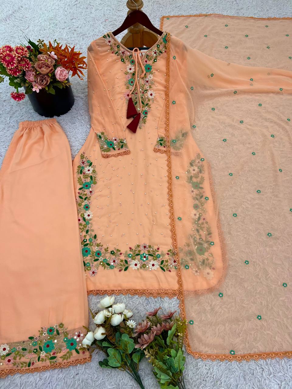 Trendy Peach Georgette Sequence Work Punjabi Suit