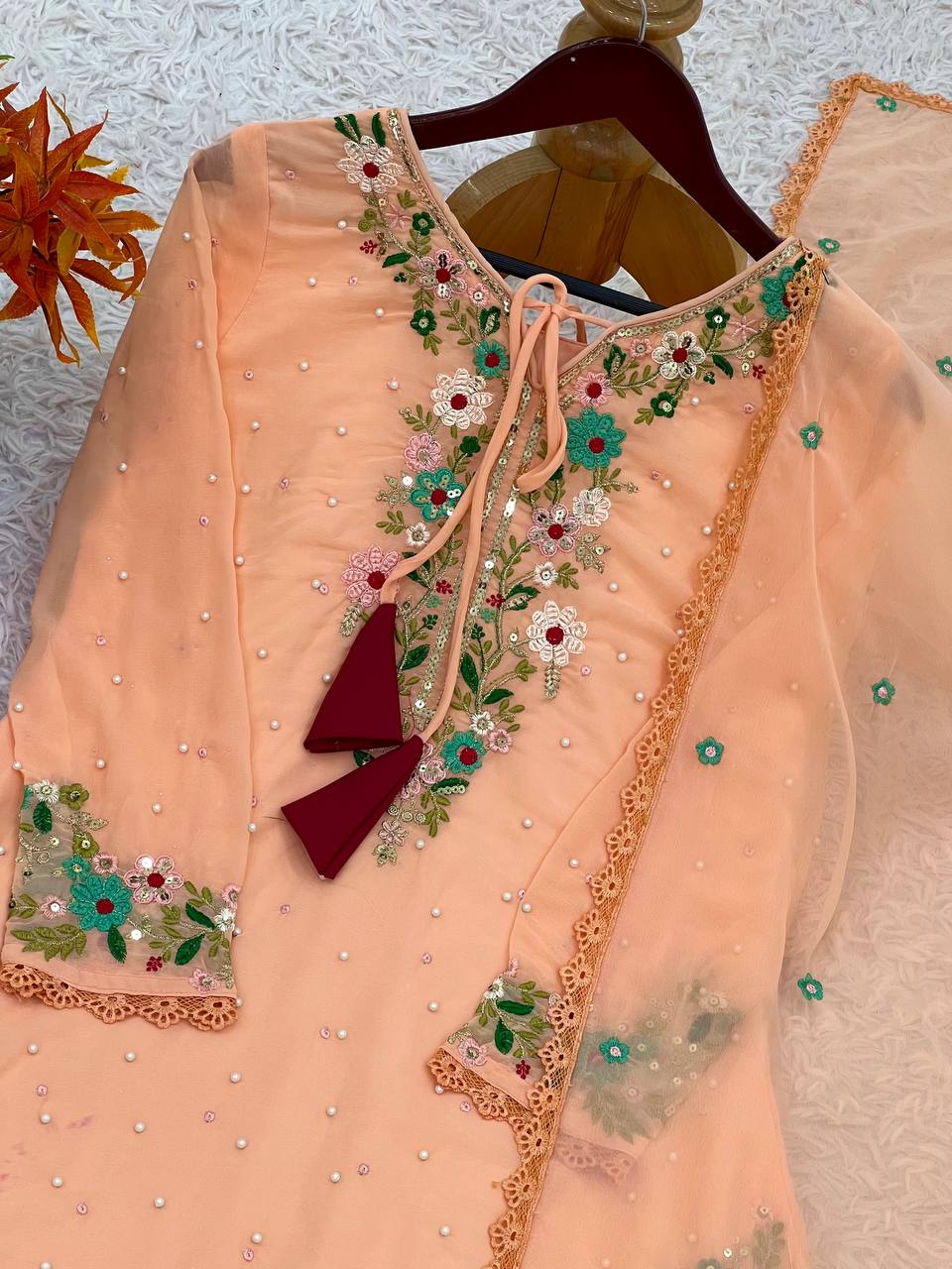 Trendy Peach Georgette Sequence Work Punjabi Suit