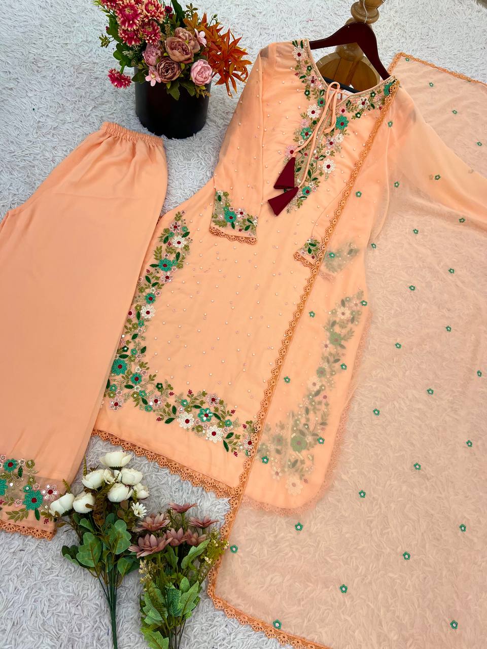 Trendy Peach Georgette Sequence Work Punjabi Suit